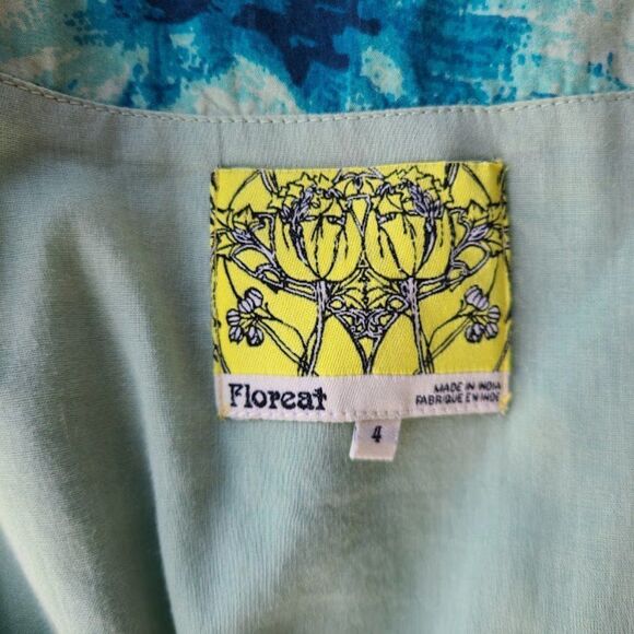 Anthropologie Floreat Blue‎ Floral Beaded Mini Pleated Sheath Dress 4 - Picture 7 of 7